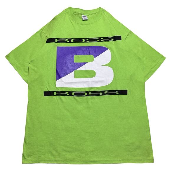 Vintage 1990s Boss By I.G. Design Spell Out Graphic Baggy Green T-Shirt 2XL - Picture 1 of 7